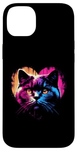 Hülle für iPhone 14 Plus Britische Kurzhaar-Katzenherz – Vintage-Katzenliebhaber von Retro Cat Apparel Gifts