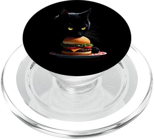 Schwarze Katze isst Hamburger — Vintage Burger Cat Kitten Lover PopSockets PopGrip für MagSafe von Retro Cat Apparel Gifts