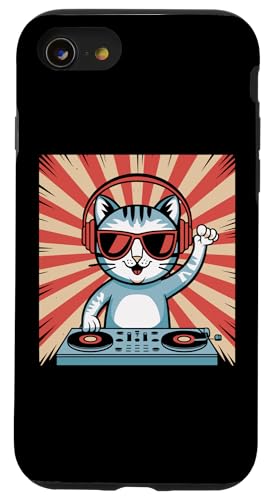 Hülle für iPhone SE (2020) / 7 / 8 Funny Vintage Cat DJ with Headphones and Sunglasses von Retro Cat DJ Disco Vibes