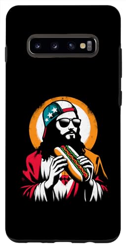 Hülle für Galaxy S10+ Jesus isst Hot Dog – lustige christliche religiöse Hotdogs von Retro Christian Apparel Jesus Merch Gifts
