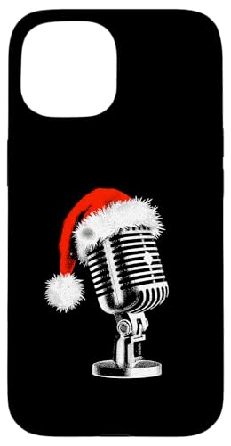 Hülle für iPhone 15 Weihnachtsmütze mit Mikrofon – Vintage-Karaoke-Weihnachtsmann von Retro Christmas Apparel Gifts