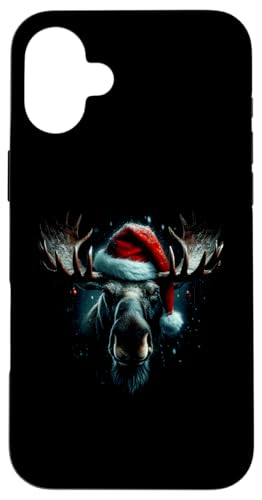 Hülle für iPhone 16 Plus Elch-Weihnachtsmann-Mütze – lustiger Elch, Weihnachtsliebhaber von Retro Christmas Apparel Gifts