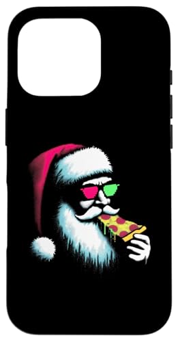 Hülle für iPhone 16 Pro Weihnachtsmann isst Pizza – Vintage Pizza Xmas Lover von Retro Christmas Apparel Gifts