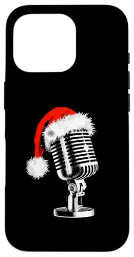 Hülle für iPhone 16 Pro Weihnachtsmütze mit Mikrofon – Vintage-Karaoke-Weihnachtsmann von Retro Christmas Apparel Gifts