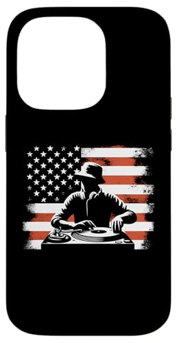 Hülle für iPhone 14 Pro DJ Amerikanische Flagge – Patriotische USA Deejay Plattenspieler-Liebhaber von Retro DJ Apparel Gifts