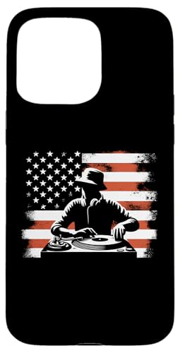 Hülle für iPhone 15 Pro Max DJ Amerikanische Flagge – Patriotische USA Deejay Plattenspieler-Liebhaber von Retro DJ Apparel Gifts