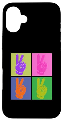 Hülle für iPhone 16 Plus Pop Art Farbenfrohe Handzeichen Peace von Retro Frieden 60er 70er Hippie Vibes Kollektion