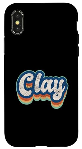 Hülle für iPhone X/XS Clay Vorname Junge Vintage Stil 70er 80er Jahre Personalisiert von Retro Groovy Name Fathers Day outfit For Men