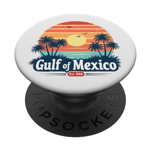 Golf von Mexiko Est 1550 Retro Vintage Strand Palme Sonnenuntergang PopSockets Klebender PopGrip von Retro Gulf of Mexico Sunset Beach Palm Trees Retro