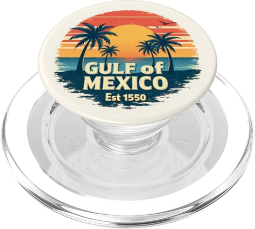 Golf von Mexiko Est 1550 Retro Vintage Strand Palme Sonnenuntergang PopSockets PopGrip für MagSafe von Retro Gulf of Mexico Sunset Beach Palm Trees Retro