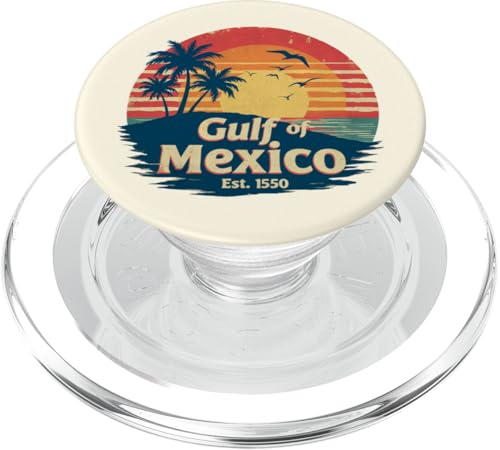 Golf von Mexiko Est 1550 Retro Vintage Strand Palme Sonnenuntergang PopSockets PopGrip für MagSafe von Retro Gulf of Mexico Sunset Beach Palm Trees Retro