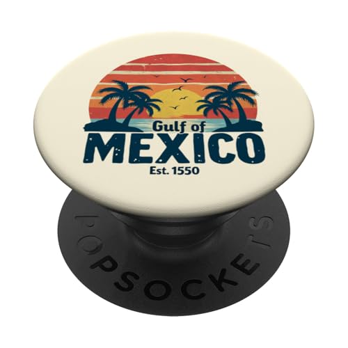 Golf von Mexiko Vintage Sonnenuntergang Strand Tropische Palme Retro PopSockets Klebender PopGrip von Retro Gulf of Mexico Sunset Beach Palm Trees Retro