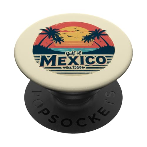 Golf von Mexiko Vintage Sonnenuntergang Strand Tropische Palme Retro PopSockets Klebender PopGrip von Retro Gulf of Mexico Sunset Beach Palm Trees Retro