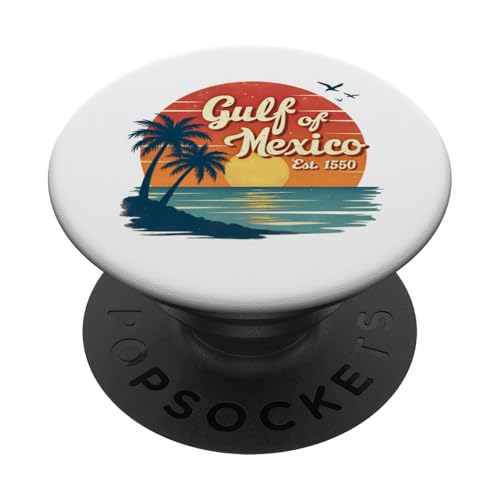 Retro Strand Golf von Mexiko Sonnenuntergang Palmen Ozean Sommer PopSockets Klebender PopGrip von Retro Gulf of Mexico Sunset Beach Palm Trees Retro