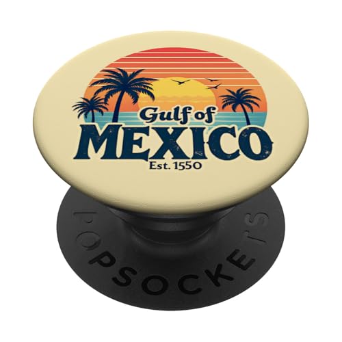 Vintage Golf von Mexiko Sonnenuntergang Strand Palmen Retro PopSockets Klebender PopGrip von Retro Gulf of Mexico Sunset Beach Palm Trees Retro