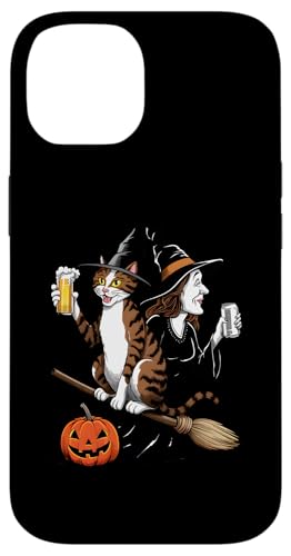 Hülle für iPhone 14 Katze und Hexe trinken Bier - Lustiger Halloween-Bierliebhaber von Retro Halloween Apparel Gifts