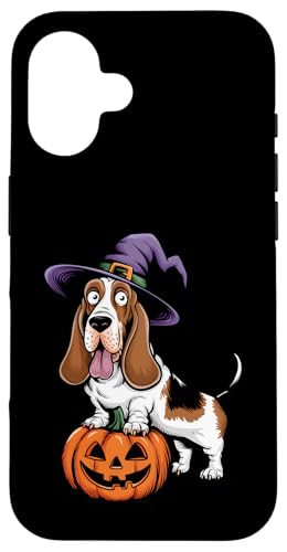 Hülle für iPhone 16 Basset Hound Witch - Lustiger süßer Basset Hund Halloween Liebhaber von Retro Halloween Apparel Gifts