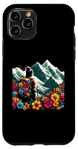 Hülle für iPhone 11 Pro Wandererin, Blumenmotiv, Natur, Berge, Wanderliebhaber von Retro Hiking Apparel Gifts