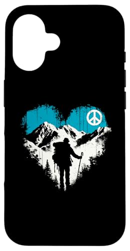 Hülle für iPhone 16 Peace Love Hiking — Bergliebhaber im Vintage-Stil von Retro Hiking Apparel Gifts