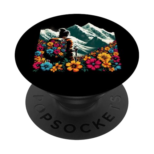 Wandererin, Blumenmotiv, Natur, Berge, Wanderliebhaber PopSockets Klebender PopGrip von Retro Hiking Apparel Gifts