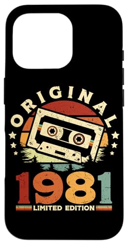 Hülle für iPhone 16 Pro Jahrgang 1981 Retro Geburtstagsshirt zum 44. Geburtstag von Retro Jahrgang Geburtstag Geschenk Lustig Kassette