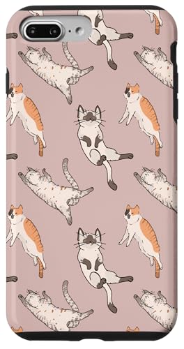 Hülle für iPhone 7 Plus/8 Plus Niedliches verspieltes Katzenmuster auf rosa Beige von Retro-Katzenillustrationen