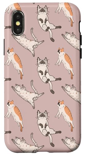 Hülle für iPhone X/XS Niedliches verspieltes Katzenmuster auf rosa Beige von Retro-Katzenillustrationen