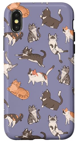 Hülle für iPhone X/XS Wunderliches Kitty-Muster auf Pastelllila von Retro-Katzenillustrationen