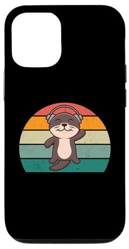 Hülle für iPhone 12/12 Pro Niedlicher Otter mit Kopfhörern – Retro, lustiger Otter-Liebhaber von Retro Otter Apparel Gifts