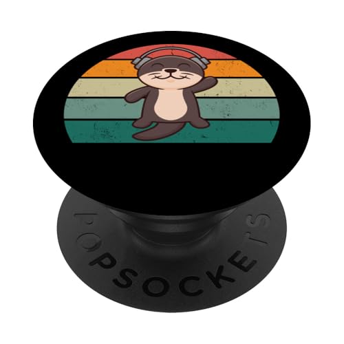 Niedlicher Otter mit Kopfhörern – Retro, lustiger Otter-Liebhaber PopSockets mit austauschbarem PopGrip von Retro Otter Apparel Gifts