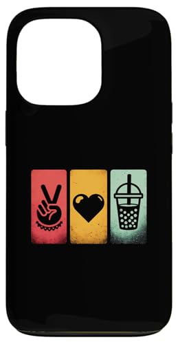 Peace Love And Boba Tea – Vintage Peace Symbol Bubble Tea Hülle für iPhone 13 Pro von Retro Peace Love And Apparel Gifts