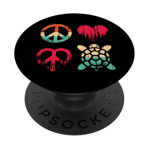 Peace Love And Turtles – Vintage Peace Symbol Meeresschildkröte PopSockets Klebender PopGrip von Retro Peace Love And Apparel Gifts