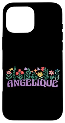 Hülle für iPhone 16 Pro Max Wildflower Floral Angelique Vorname Muttertag Frauen von Retro Personalized Girl Name Tees