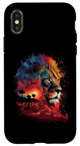 Hülle für iPhone X/XS Majestätische Löwen-Silhouette mit Sonnenuntergang Safari Retro Wildlife von Retro Safari Lion Art