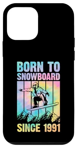 Hülle für iPhone 12 mini 70er Jahre Stil Mountain Trip Born To Snowboard Since 1991 Year von Retro Snowboarding Themed Birthday Party Supplies