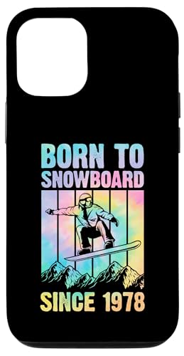 Hülle für iPhone 13 70er Jahre Stil Mountain Trip Born To Snowboard Since 1978 Year von Retro Snowboarding Themed Birthday Party Supplies