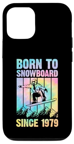 Hülle für iPhone 15 70er Jahre Stil Mountain Trip Born To Snowboard Since 1979 Year von Retro Snowboarding Themed Birthday Party Supplies