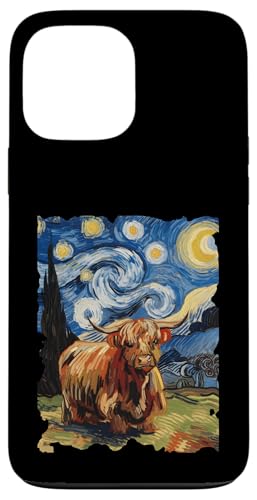 Hülle für iPhone 13 Pro Max Highland Cow Starry Night - Lustige Van Gogh Malerei Kuh von Retro Starry Night Apparel Gifts