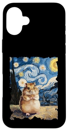 Hülle für iPhone 16 Plus Hamster Sternennacht - Lustiger Van Gogh Gemälde Hamster von Retro Starry Night Apparel Gifts