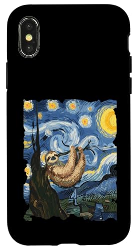 Hülle für iPhone X/XS Faultier Sternennacht - Lustiges Van Gogh Gemälde Faultier von Retro Starry Night Apparel Gifts