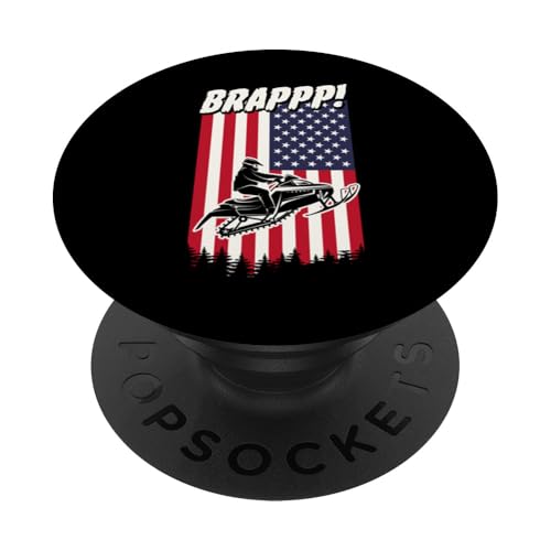 Brappp USA Amerikanische Flagge Schneemobil Gashebel Witz PopSockets Klebender PopGrip von Retro Style Outdoor Snowmobiling Gear and Merch