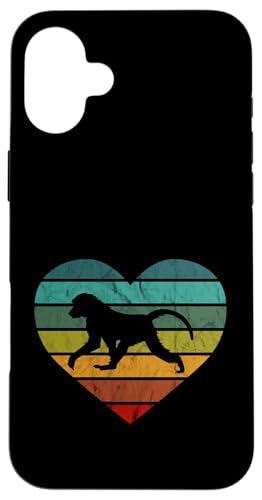 Hülle für iPhone 16 Plus Ich liebe Paviane in Afrika Wildnis Serengeti Safari Affe von Retro Tier Silhouetten für jung und alt