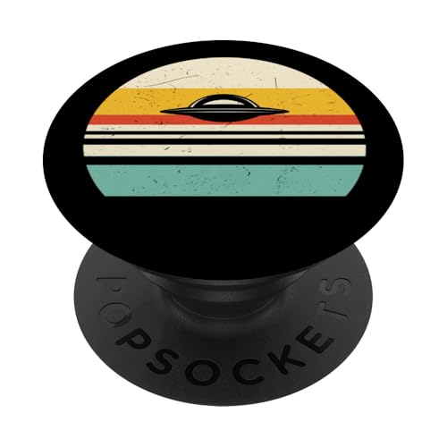 Alien-UFO-Jäger im Retro-Look bei Sonnenuntergang, lustiger Vintage-Raumschiff-Liebhaber PopSockets Klebender PopGrip von Retro Vintage Alien UFO Designs