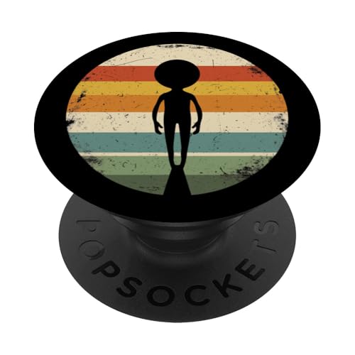 Lustiger Alien-Jäger im Vintage-Look mit Sonnenuntergang im Retro-Look PopSockets Klebender PopGrip von Retro Vintage Alien UFO Designs