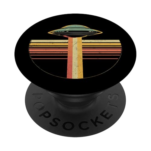 Lustiges Vintage-Raumschiff für Alien-UFO-Liebhaber im Retro-Stil bei Sonnenuntergang PopSockets Klebender PopGrip von Retro Vintage Alien UFO Designs