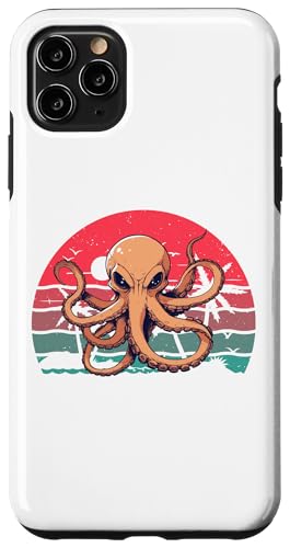 Hülle für iPhone 11 Pro Max Retro Vintage Octopus Sonnenuntergang Meer Tier Meeresfrüchte Männer Liebhaber von Retro Vintage Octopus Design Tee sea animals Lover
