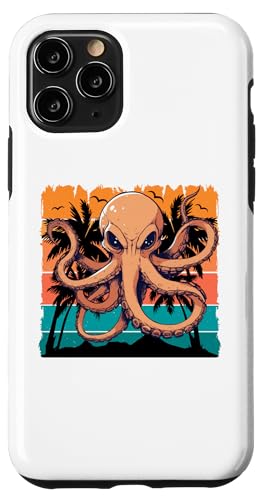 Hülle für iPhone 11 Pro Retro Vintage Octopus Sonnenuntergang Meer Tier Meeresfrüchte Männer Liebhaber von Retro Vintage Octopus Design Tee sea animals Lover