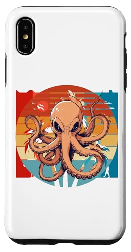 Hülle für iPhone XS Max Retro Vintage Octopus Sonnenuntergang Meer Tier Meeresfrüchte Männer Liebhaber von Retro Vintage Octopus Design Tee sea animals Lover