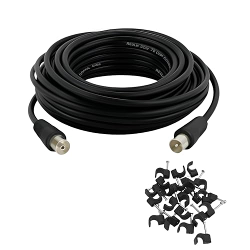 Reulin 2M Lang TV Antennenkabel Koaxial Kabel 2 M HDTV DVB-T DVB-T2 Radio DAB Mit Clips Stecker zu Buchse Schlankes 3C2V RF Koaxialkabel Vernickelt Schwarz 2Meter von Reulin