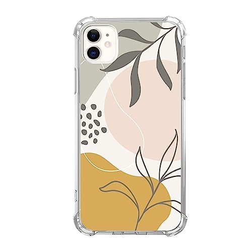 Boho Tropische Pflanzen Blatt Handyhülle für iPhone 12/iPhone 12 Pro, Abstrakte Minimalistische Gelb Rosa Formen Cover für Frauen Männer Mädchen Jungen, Trendiges Design TPU Bumper Case für iPhone von Rewput